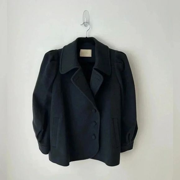 Jackets & Blazers - Asian Brand Navy Wool Puff Shoulder Cropped Jacket M